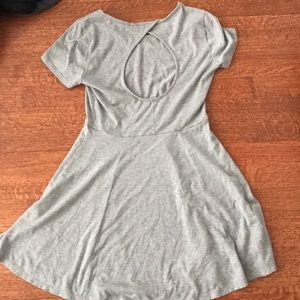 Grey keyhole back dress.